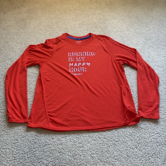 Brooks Tops - Brooks Running Long Sleeve Shirt Running Is My Happy Hour Women's Large Red